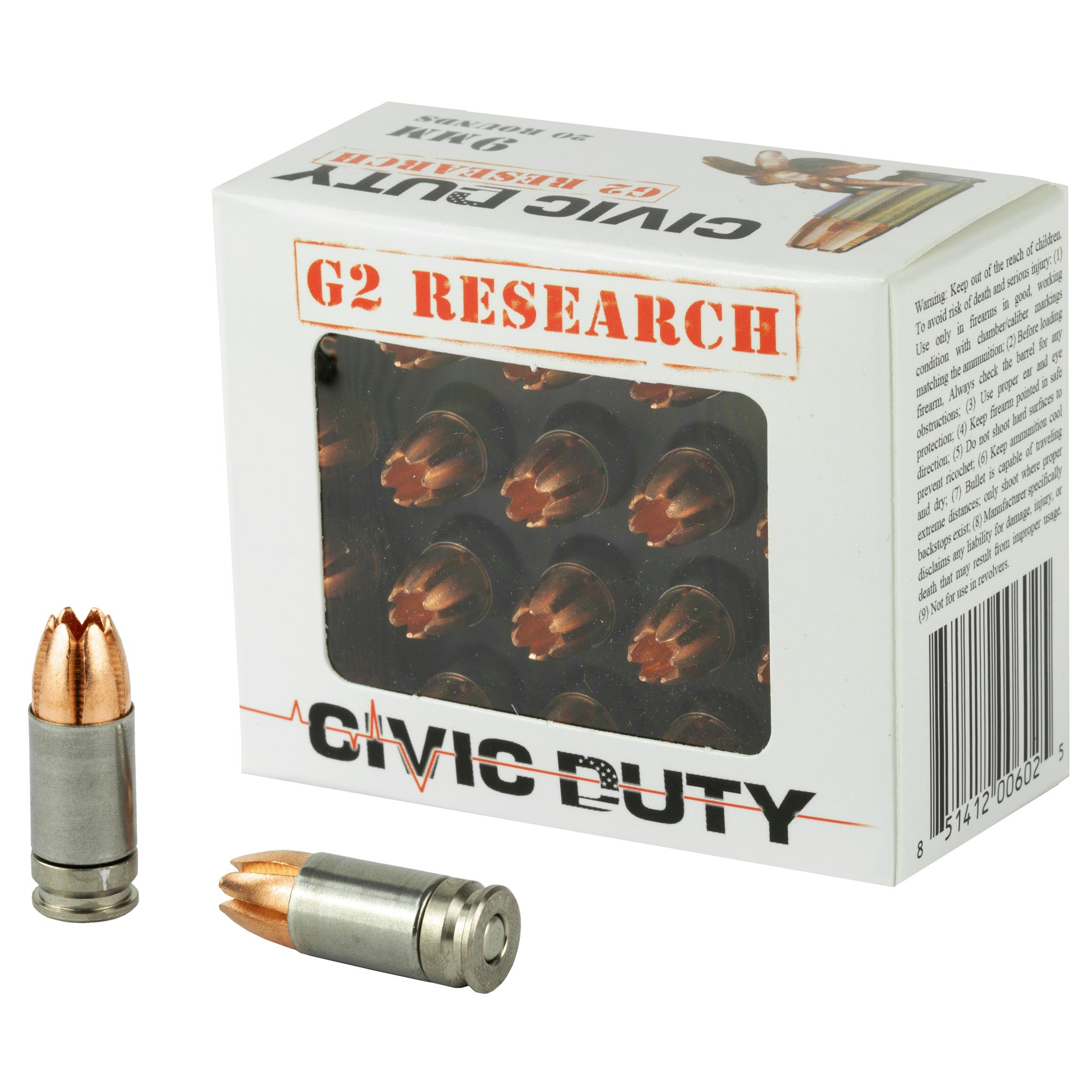 G2 Research Civic Duty Copper Expansion Projectile 100 Grain 9mm Luger/Parabellum 1230 fps