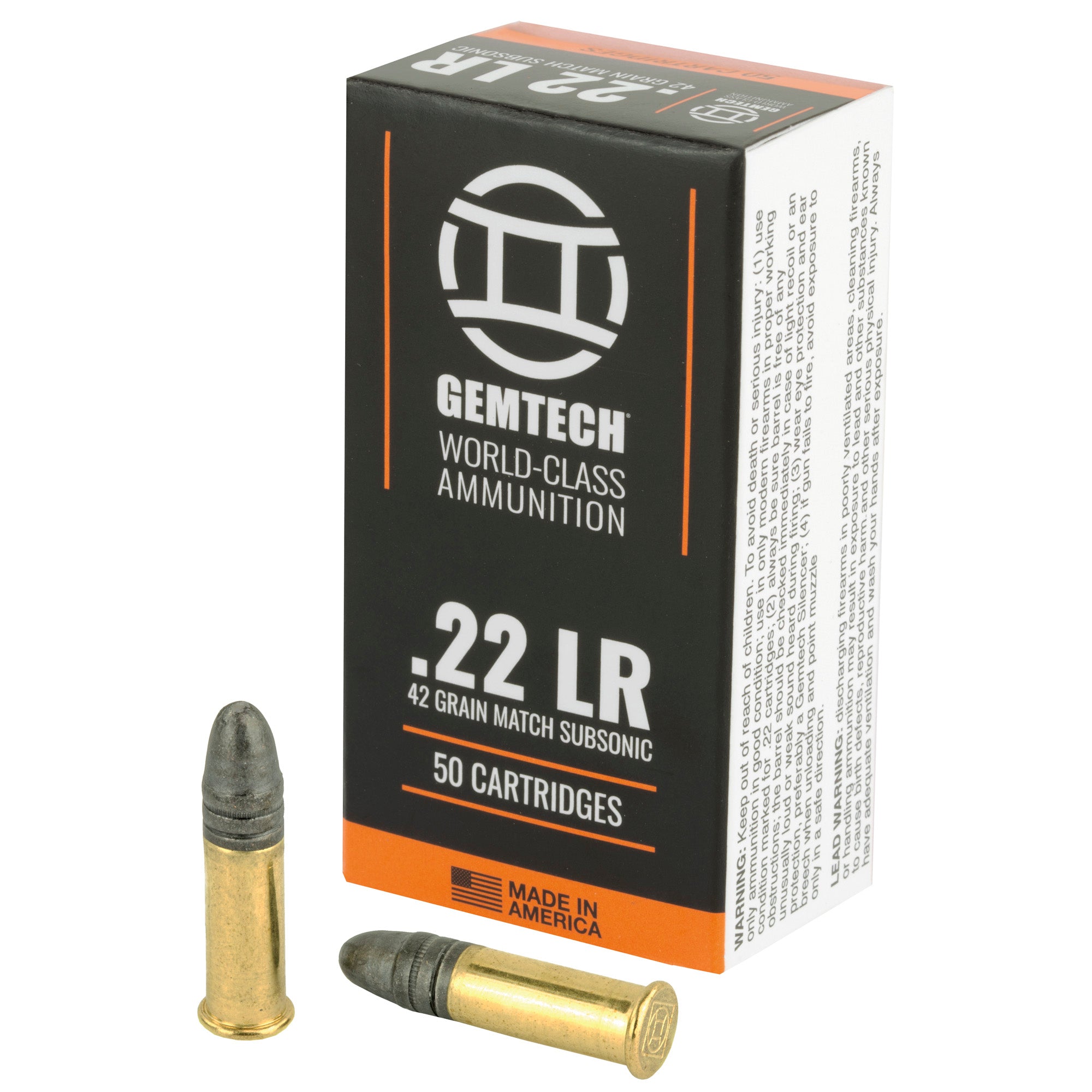 Gemtech Subsonic .22 Long Rifle 42 grain Lead Round Nose ammunition