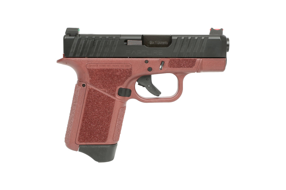 Gforce Arms GF932512CB Rapture Sub-Compact Frame 9mm Luger 12+1 3.25" Black Steel Barrel, Black Steel Optic Cut/Serrated Slide, Red Cerakote Polymer Frame, Shield RMSc/RMR Footprint