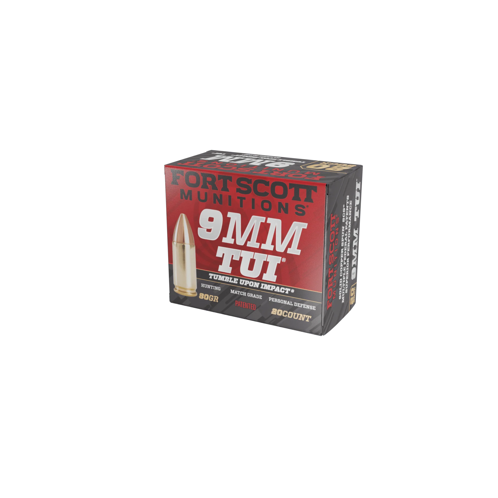 Fort Scott Munitions 9MM080SCV Tumble Upon Impact (TUI) Solid Copper Spun 80 Grain 9mm Luger/Parabellum 1356 fps