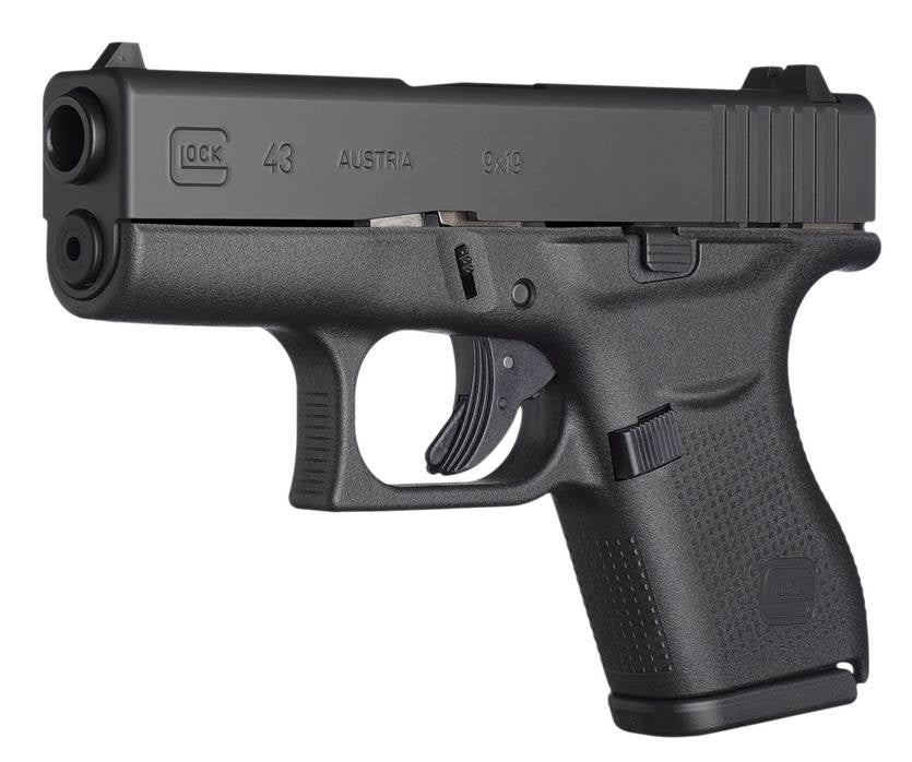 Glock UI4350201 G43 Slim Sub-Compact Frame 9mm Luger 6+1 3.41" Black Steel Barrel, Matte Black Serrated Steel Slide, Black Polymer Frame, Textured Polymer Grip, Right Hand