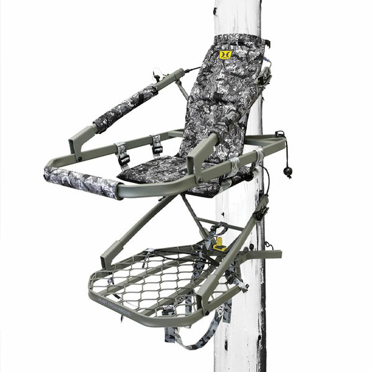 Hawk Warbird Climbing Tree Stand Grey Camo Auto-Latch Cable 300 lb Capacity