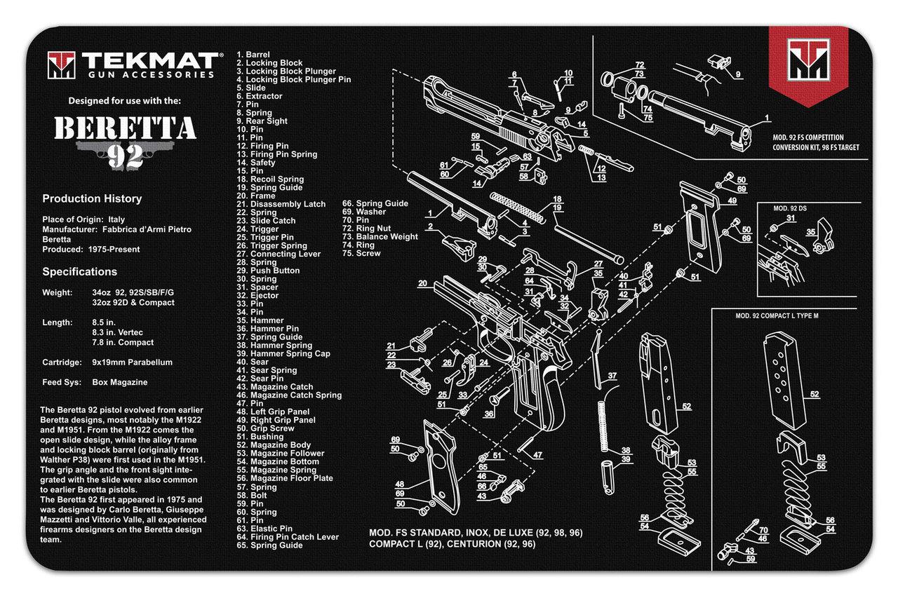 TekMat Beretta 92 Handgun Cleaning Mat 11x17