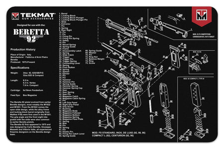 TekMat Beretta 92 Handgun Cleaning Mat 11x17