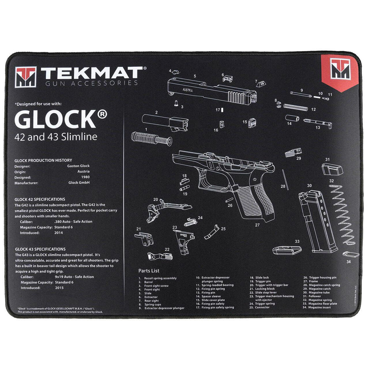 TekMat Ultra 20 Mat Designed for Glock 42 43 Pistols