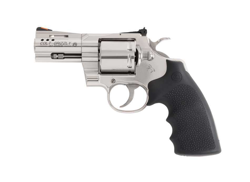 Colt Mfg GRIZZLYSP3RTS Grizzly 357 Mag 6 Shot 3" Stainless Ported Vent Rib Barrel, Stainless Unfluted Cylinder, Stainless Stainless Steel Frame, Black Hogue Overmolded Grip, Exposed Hammer