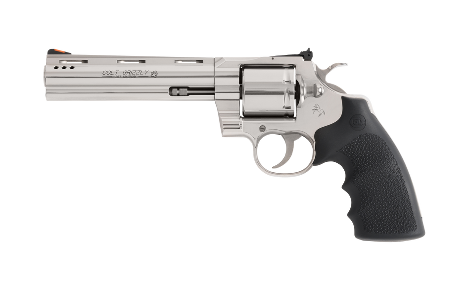 Colt Mfg GRIZZLYSP6RTS Grizzly 357 Mag 6 Shot 6" Stainless Ported Vent Rib Barrel, Stainless Unfluted Cylinder, Stainless Stainless Steel Frame, Black Hogue Overmolded Grip, Exposed Hammer