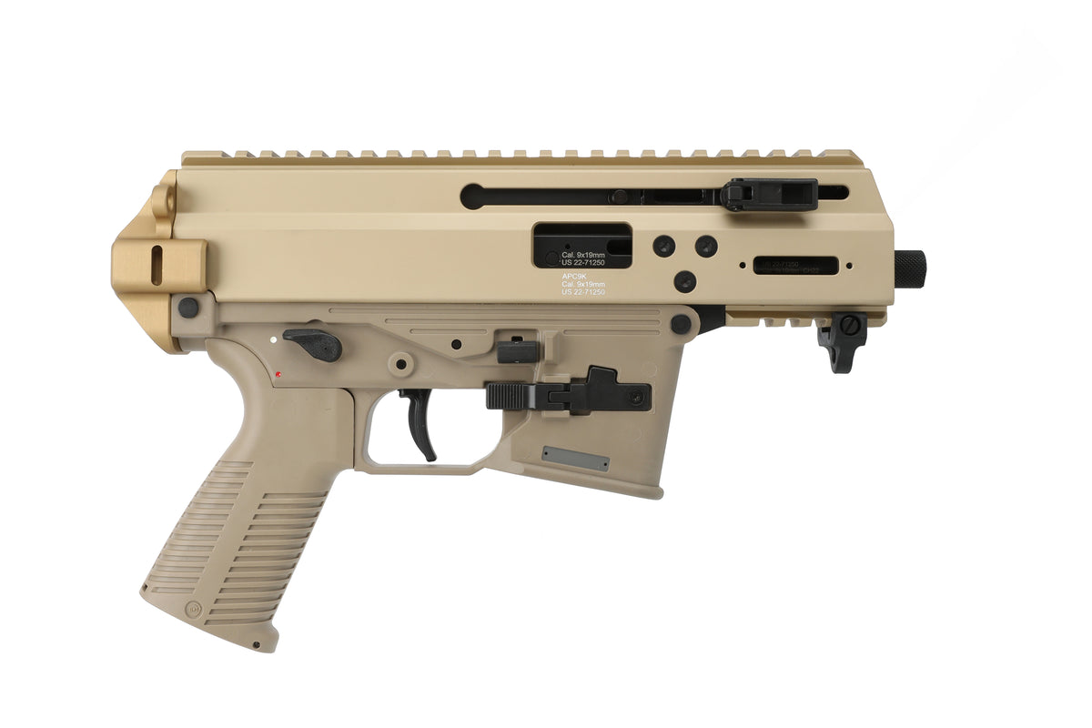 B&T Firearms BT-36045-G-CT APC 9K Pro 9mm Luger 33+1 25.50" Black Barrel, M-LOK Handguard, Coyote Tan Cerakote Picatinny Rail Receiver, M4 Compatible Grip