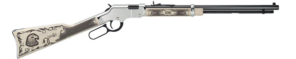 Henry H004AE Golden Boy Silver American Eagle Full Size 22 Short, 22 Long, 22 LR, 16 LR/21 Short, 20" Blued Barrel, Nickel-Plated Metal Finish & Ivory American Walnut Stock Right Hand