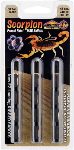 Harvester Scorpion 50 Cal 240gr .451 Funnel Point Sabot Bullets 12-Pack