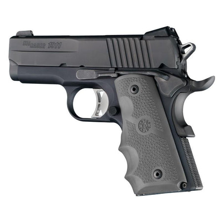 Hogue 1911 Officer Overmolded Rubber Pistol Grip Slate Grey Finger Groove