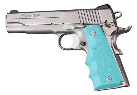 Hogue 1911 Government Rubber Grip Aqua with Finger Grooves
