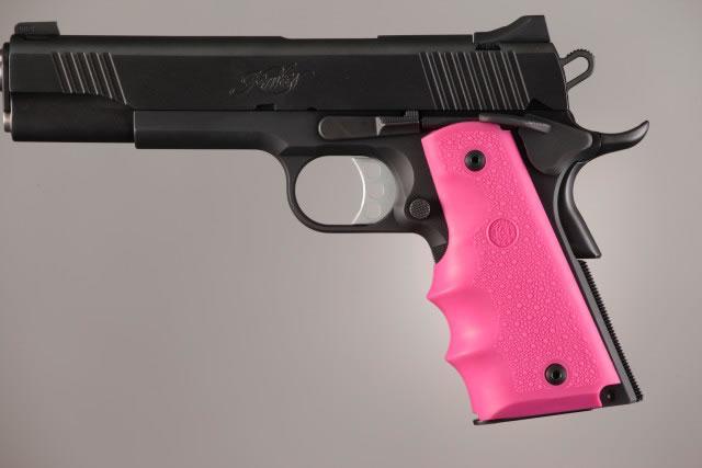 Hogue Colt Government .45 1911 Pink OverMolded Rubber Grips with Finger Grooves
