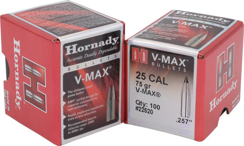 Hornady Bullets 25 Cal .257 75gr V-MAX Reloading Bullets 100-Count