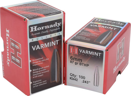 Hornady Traditional Varmint 6mm .243 87gr Hollow Point Boat Tail Bullets 100/Box