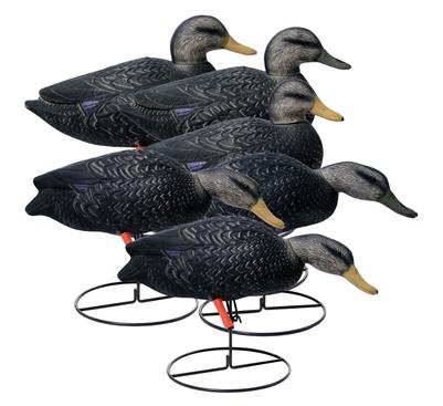 Higdon Magnum Full-Body Black Duck Decoys 6-Piece Variety Pack with Bungee Stakes