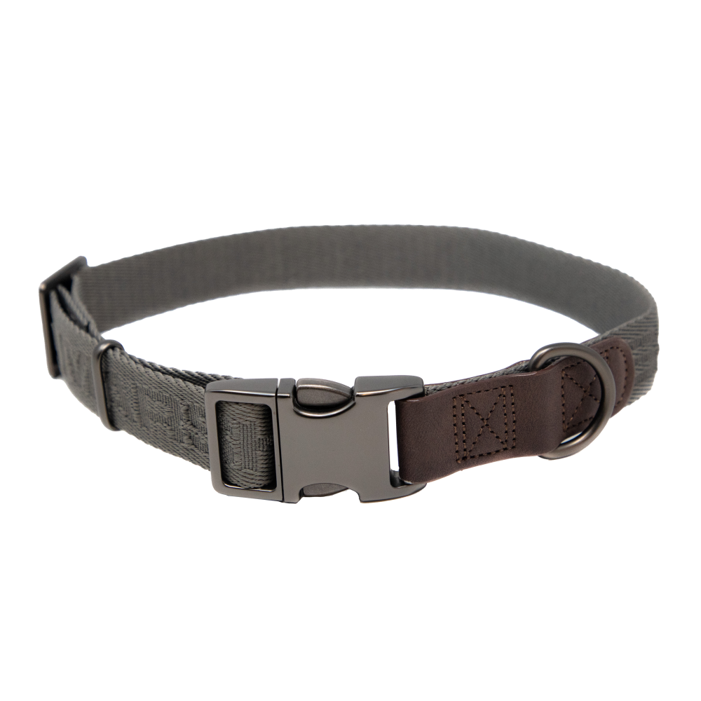 MoMarsh Adjustable Nylon Dog Collar Gun Metal Grey 15-23"