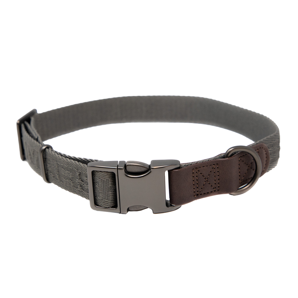MoMarsh Adjustable Nylon Dog Collar Gun Metal Grey 15-23"