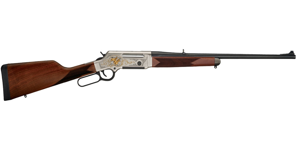Henry H014WL243 Long Ranger Wildlife Full Size 243 Win 4+1 20" Blued Steel Barrel, Engraved Nickel-Plated w/24K Gold Inlay Steel Receiver, American Walnut Stock Right Hand