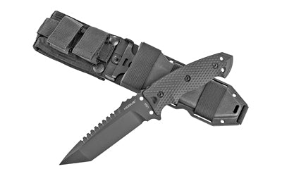 Hogue EX-F01 Fixed Blade Tanto Knife, A2 Tool Steel, 5.5" Blade, Broad Rear Saw Teeth, Black G10 Scales 35129