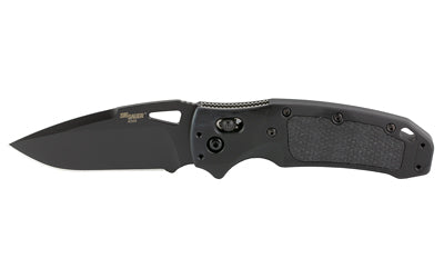 Hogue SIG K320 AXG PRO Drop Point Folding Knife, 3.5" Plain Edge, Black Cerakote, Solid Black G10 Frame Inserts 36374