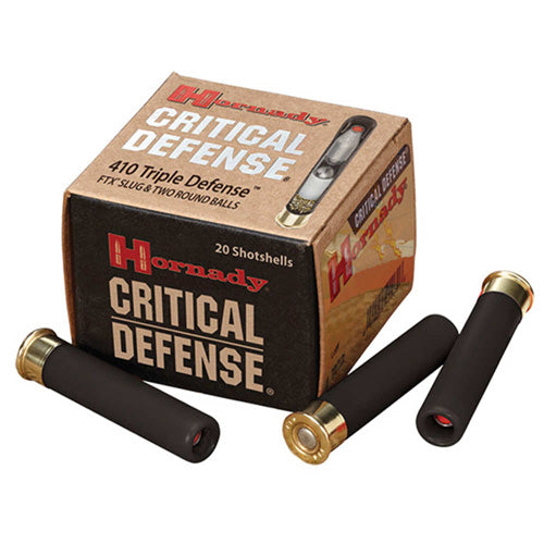 Hornady Critical Defense Triple Defense 2 Round Balls/1 Slug Triple Defense FTX Slug & 2 round balls Shotgun Ammo .410 Bore 2.5 in 9/16 oz Slug / Buckshot