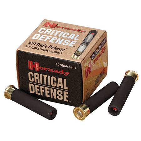 Hornady Critical Defense Triple Defense 2 Round Balls/1 Slug Triple Defense FTX Slug & 2 round balls Shotgun Ammo .410 Bore 2.5 in 9/16 oz Slug / Buckshot