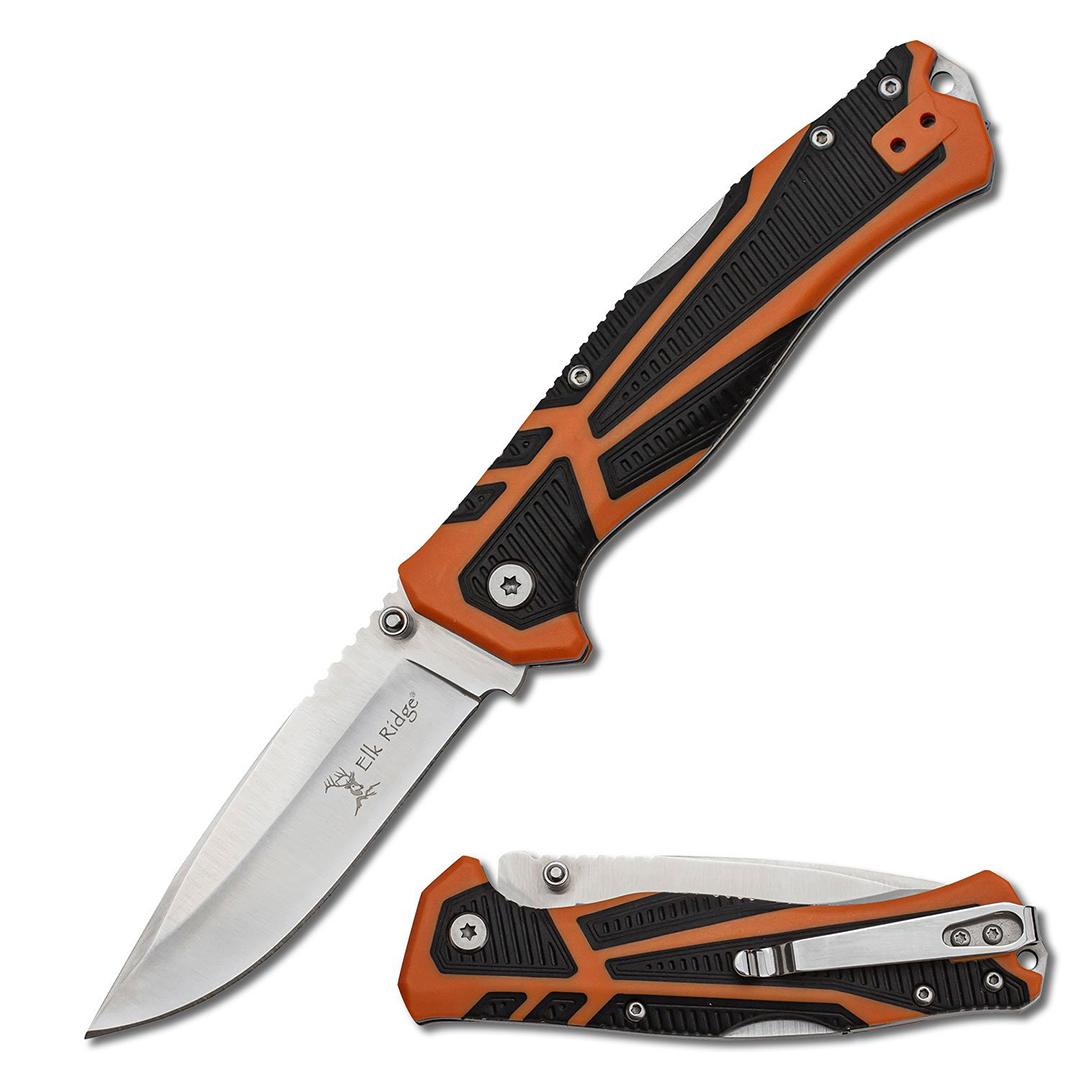 Elk Ridge Trek Outdoor Folding Knife 3 1/2" Blade Orange and Black Handle