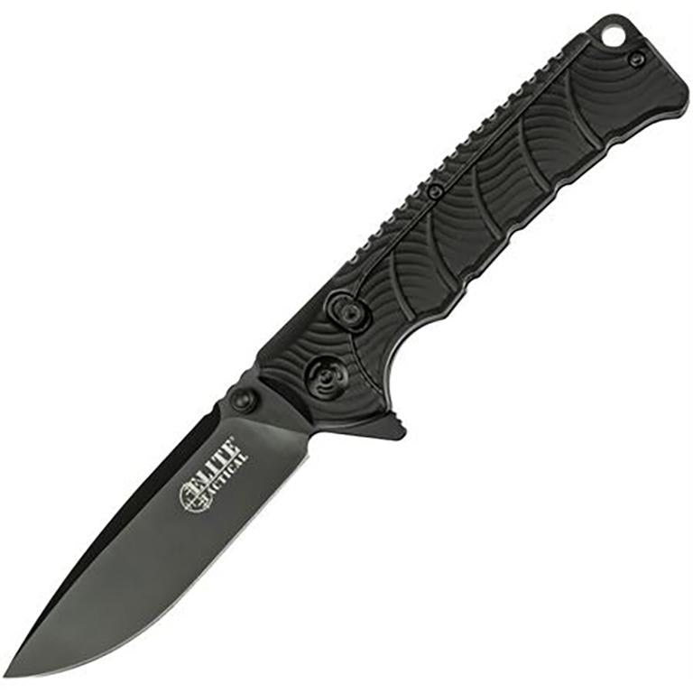 Elite Tactical Backdraft Drop Point Folding Knife 3 1/2" All Black