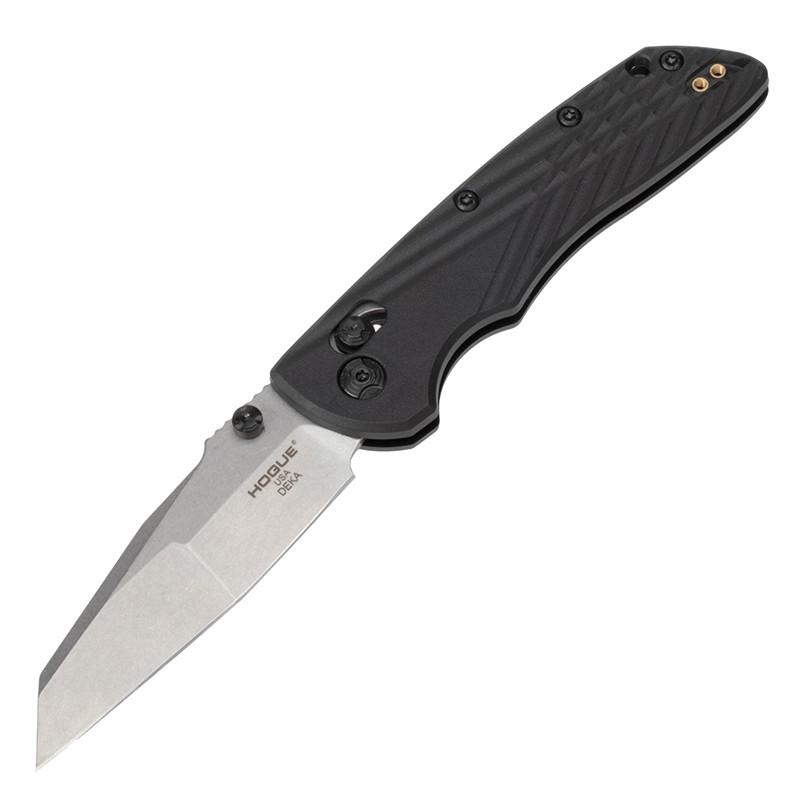 Hogue Deka 3 1/4" Wharncliffe Folding Knife Black Frame Silver Finish