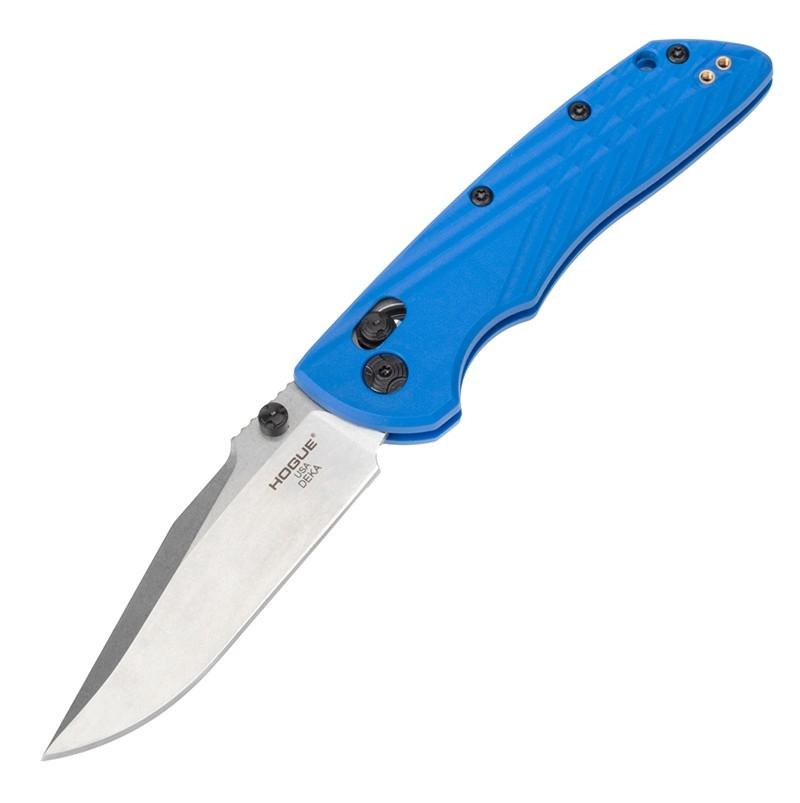 Hogue Deka 3 1/4" Clip Point Folding Knife Blue Frame Silver Finish