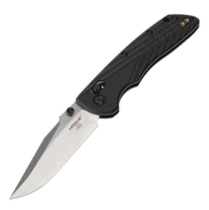 Hogue Deka 3 1/4" Clip Point Black Folding Knife with Ambidextrous Thumb Studs
