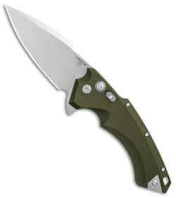 Hogue X5 Push Button Flipper 4.0 Inch Spear Point Tumbled Finish OD Green Frame