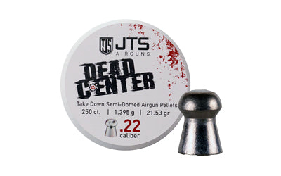 JTS Dead Center Airgun Pellets, .22 Caliber Semi-Domed Tip, 21.53 Grain, 250-Count Tin JAC109