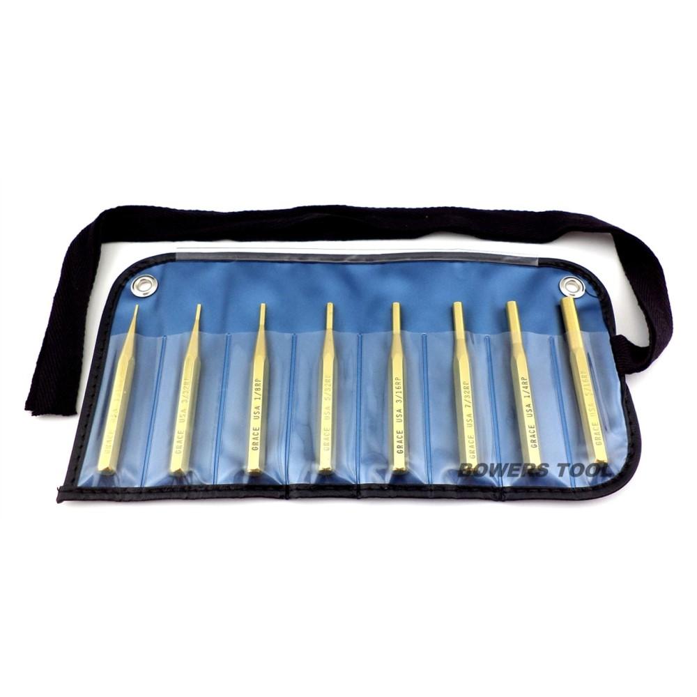 Grace USA Brass Punch Set 8 Pieces Roll Spring Gunsmith Quality