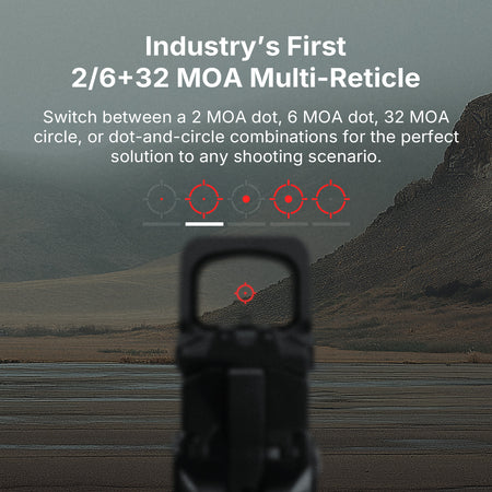 Osight XR Red Dot Enclosed Emitter Sight Multi-Reticle 2/6+32 MOA RMR Footprint with Collapsible Backup Sight