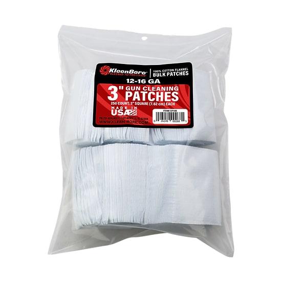 KleenBore 250-Piece 3" Cleaning Patches 12-16 Gauge Shotgun Cotton Flannel