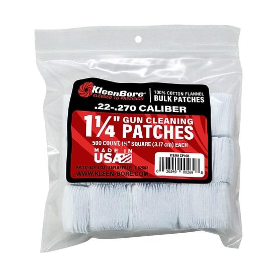 KleenBore 500-Pack 1-1/4" Square Cotton Bore Cleaning Patches .22 to .270 Cal