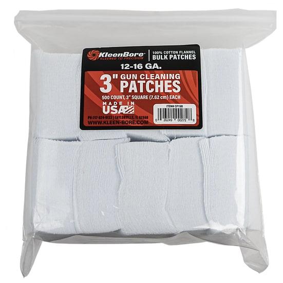 KleenBore 12-16 Gauge Bore Cleaning Patches 3" 500 Count Cotton