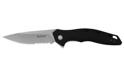 Kershaw Shoreline Work Folder, 3" Spear Point Serrated 8Cr13MoV Blade, Liner Lock, Black GFN Handle 1845ST