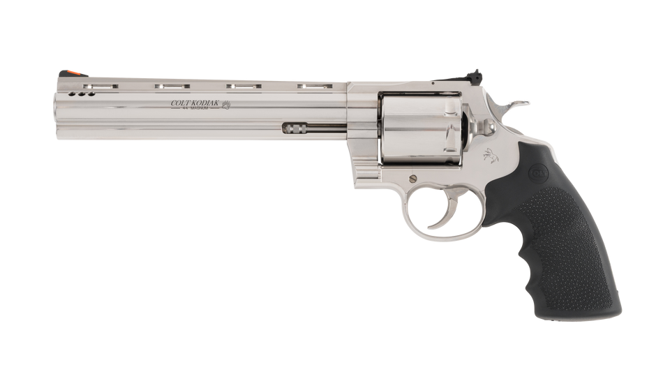 Colt Mfg KODIAKSP8RTS Kodiak 44 Mag 6 Shot 8" Stainless Ported Vent Rib Barrel, Stainless Unfluted Cylinder & Stainless Steel Frame, Black Rubber Grip, Exposed Hammer