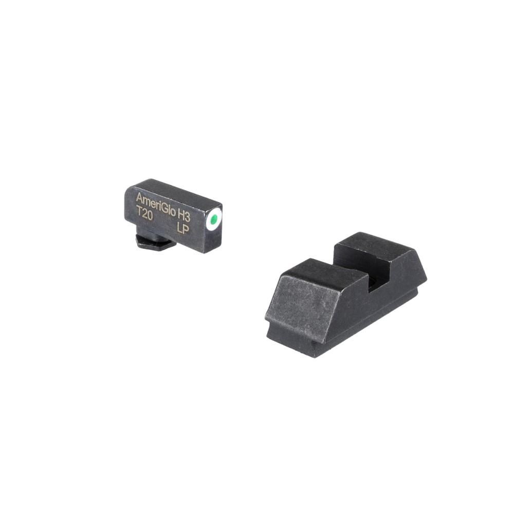 Ameriglo Glock Optic-Compatible Tritium Iron Sight Set Green White Front .220 Black Rear .295 1L Tall
