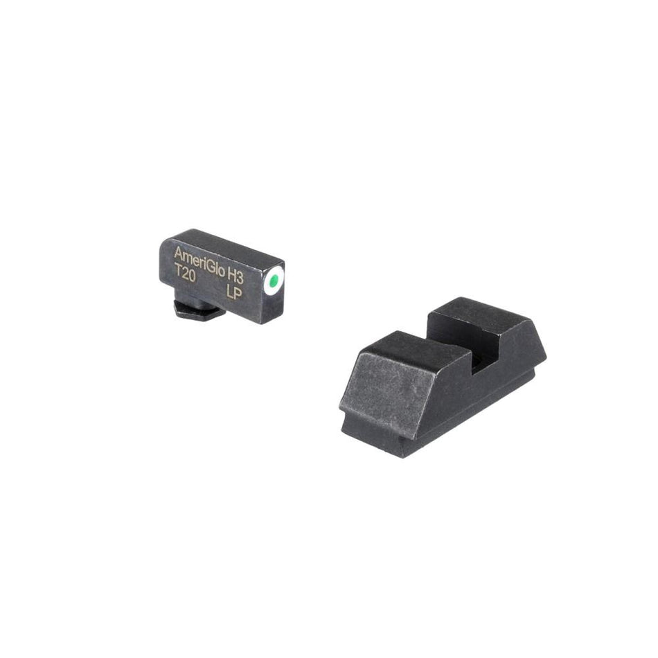 Ameriglo Glock Optic-Compatible Tritium Iron Sight Set Green White Front .220 Black Rear .295 1L Tall