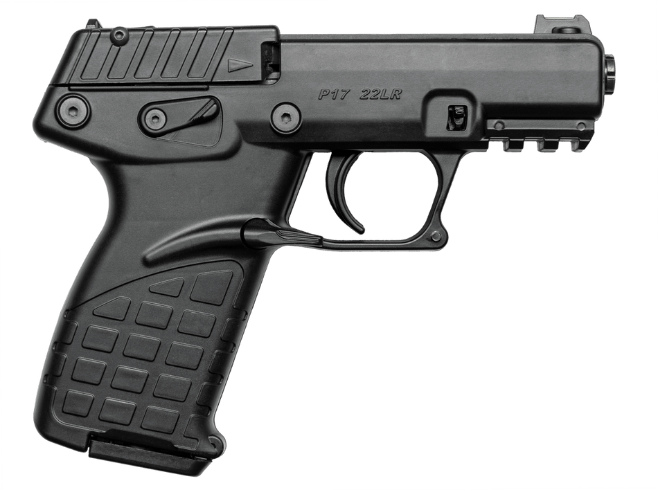 Kel-Tec P17BBLK10 P17 Compact Frame 22 LR 10+1 3.80" Black Threaded Barrel, Black Serrated Slide, Black Polymer Frame w/Picatinny Rail, Textured Grip, Ambidextrous
