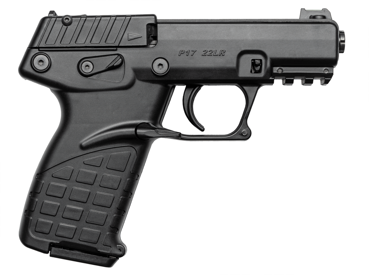 Kel-Tec P17BBLK P17 Compact Frame 22 LR 16+1 3.80" Black Steel Threaded Barrel, Black Serrated Slide, Black Polymer Frame w/Picatinny Rail, Textured Grip, Ambidextrous