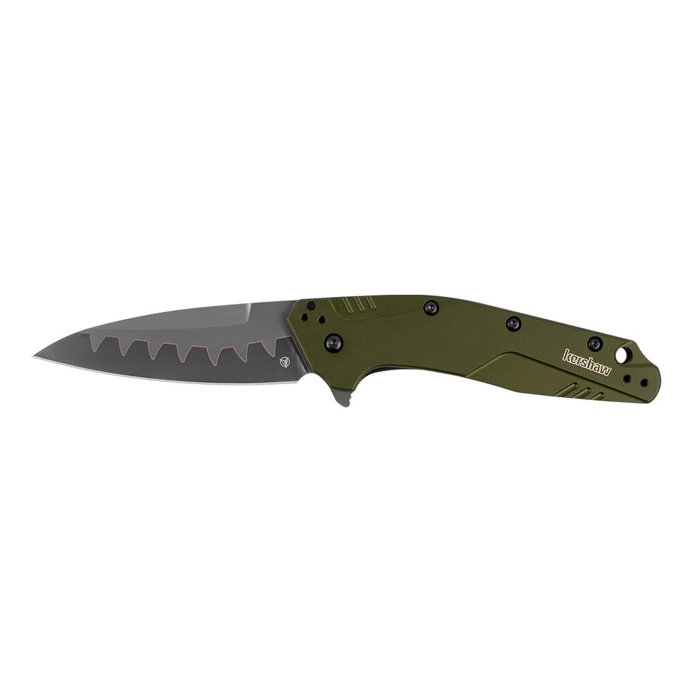 Kershaw Dividend 3in Drop Point SpeedSafe Folding Knife Olive Anodized