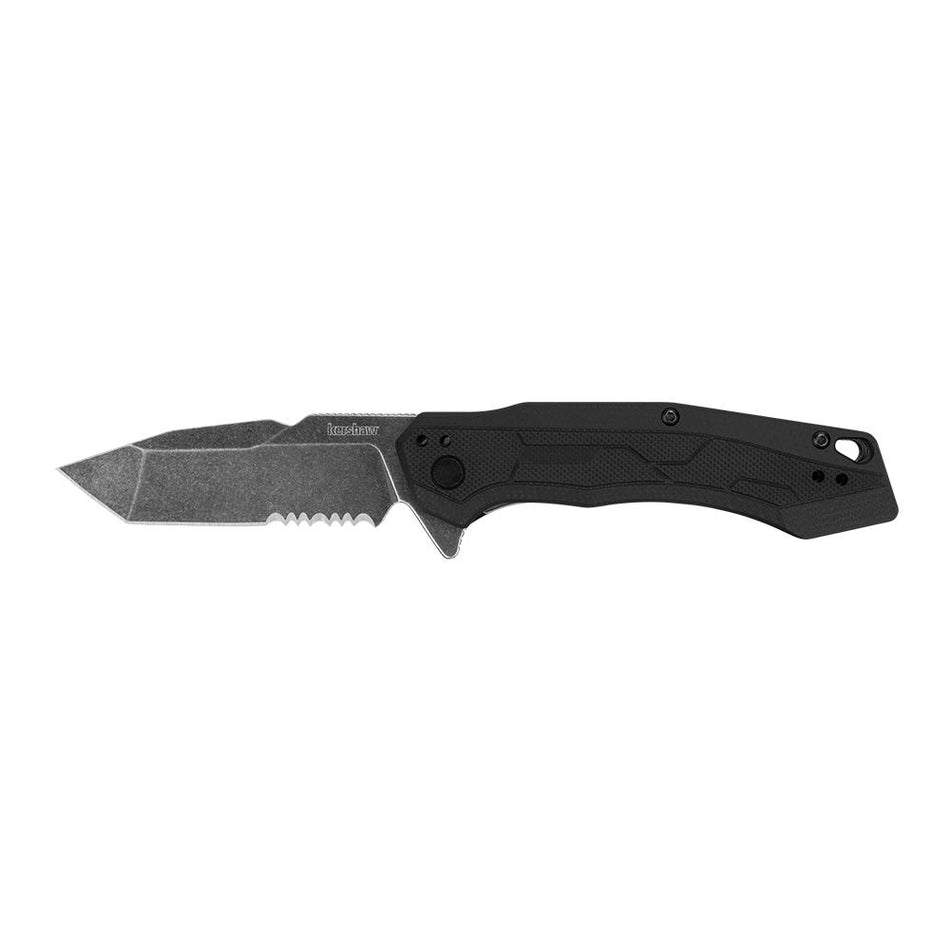 Kershaw Analyst BlackWash Tanto Folding Knife - 3-1/4" Partially Serrated Blade
