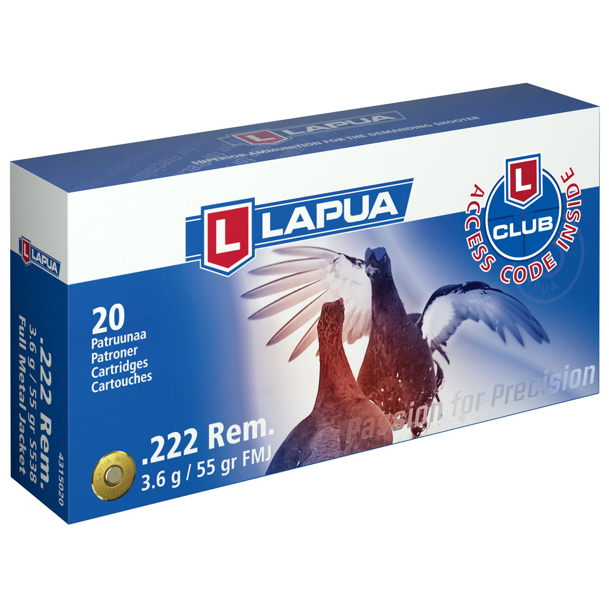 Lapua  .222 Remington 55 grain Full Metal Jacket ammunition