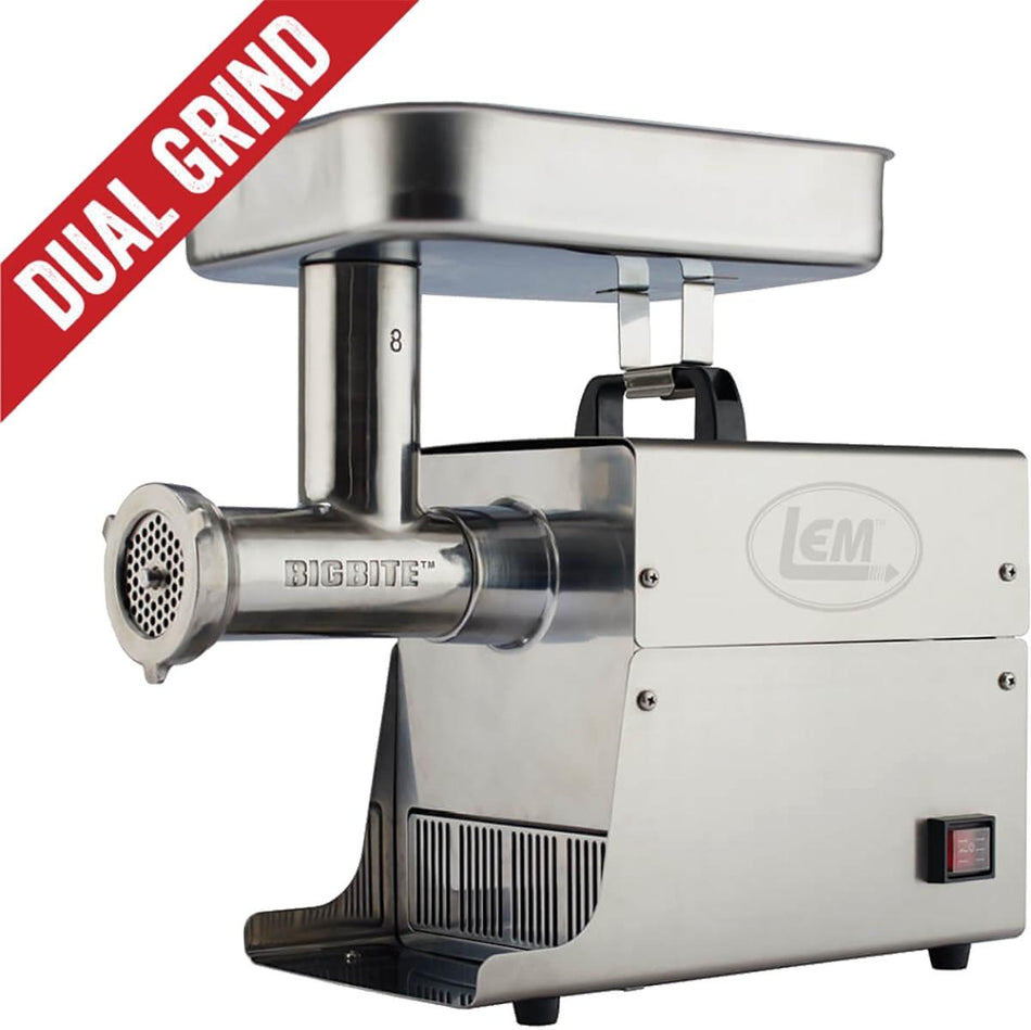 LEM #8 Big Bite 0.5HP Dual Grind Electric Grinder with Stainless Steel Plates