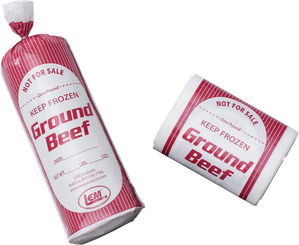 LEM Products 1 lb Poly Ground Beef Bags Freezer Safe 25 Count